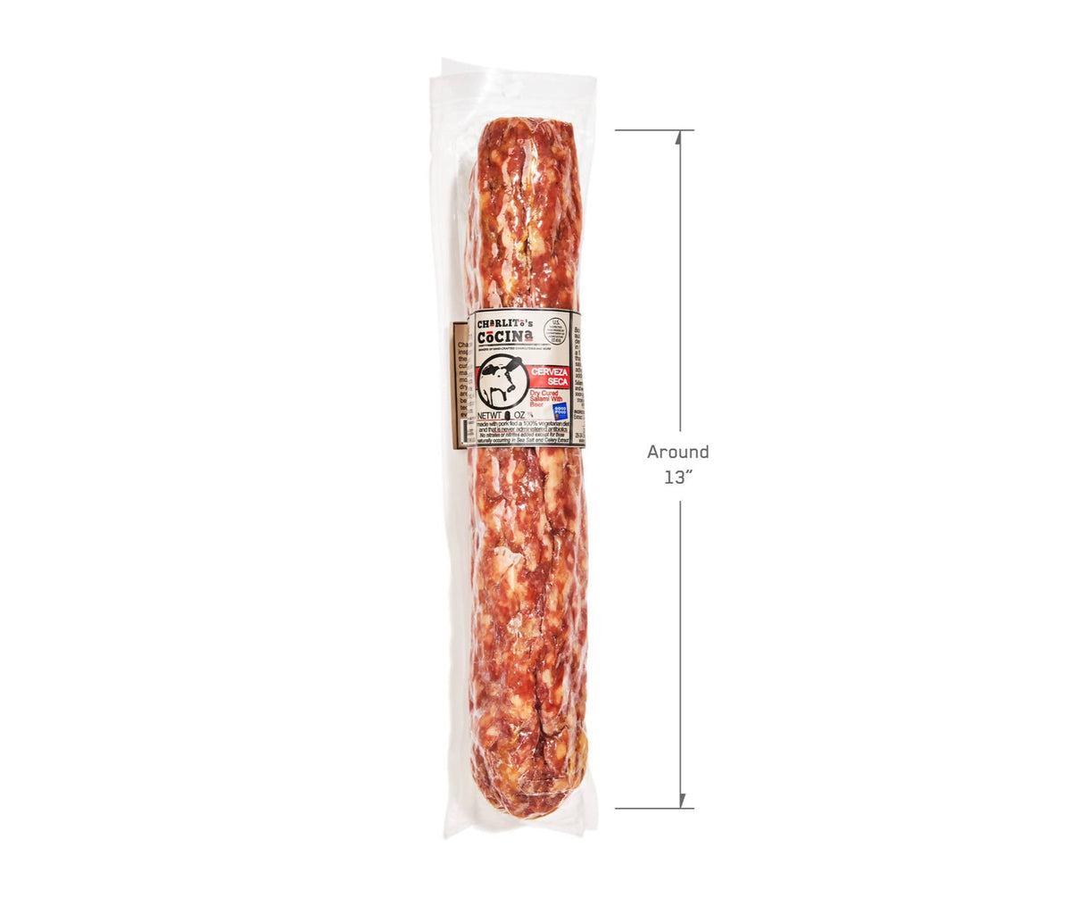 Charlito’s Cocina Cerveza Seca - Foodservice Dry Cured Beer Salamis - 6 x 1.5 LB