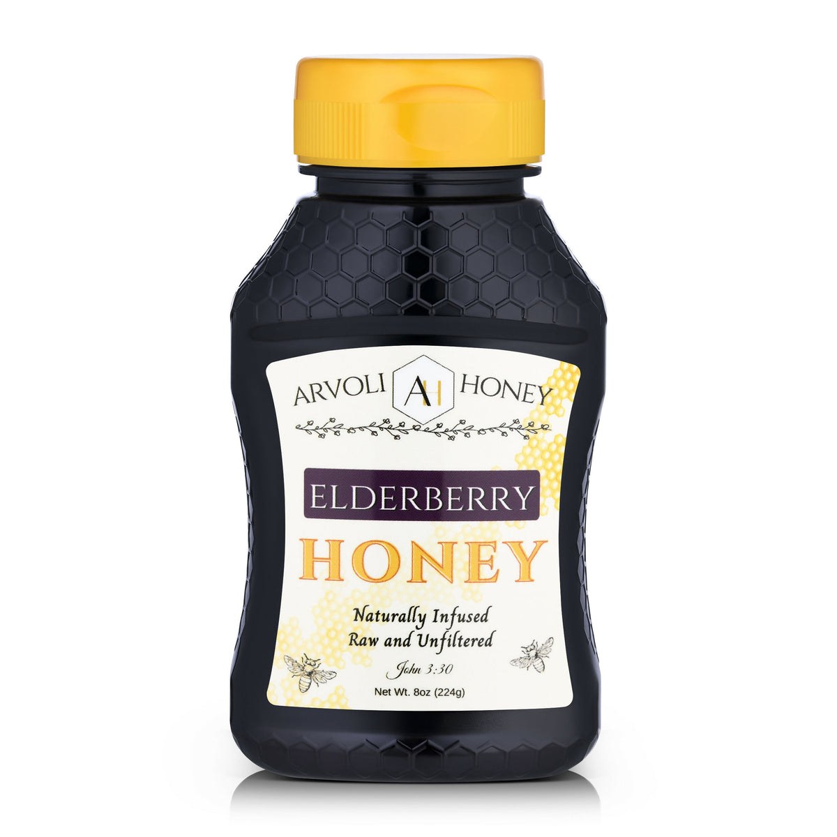 Arvoli Honey Elderberry Infused Honey Bottles - 12 bottles x 8 oz