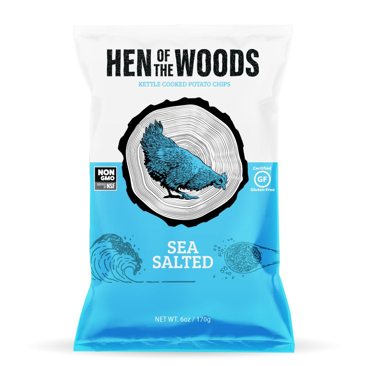 Hen of the Woods Sea Salted Kettle Chips Bags - 24 bags x 6oz case