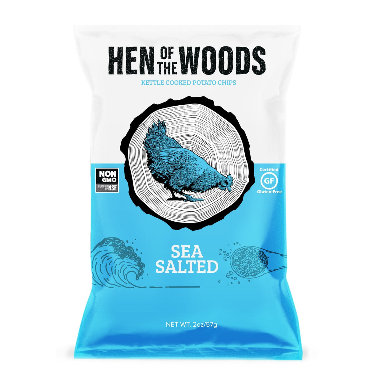 Hen of the Woods Sea Salted Kettle Chips Bag - 60 bags x 2oz case
