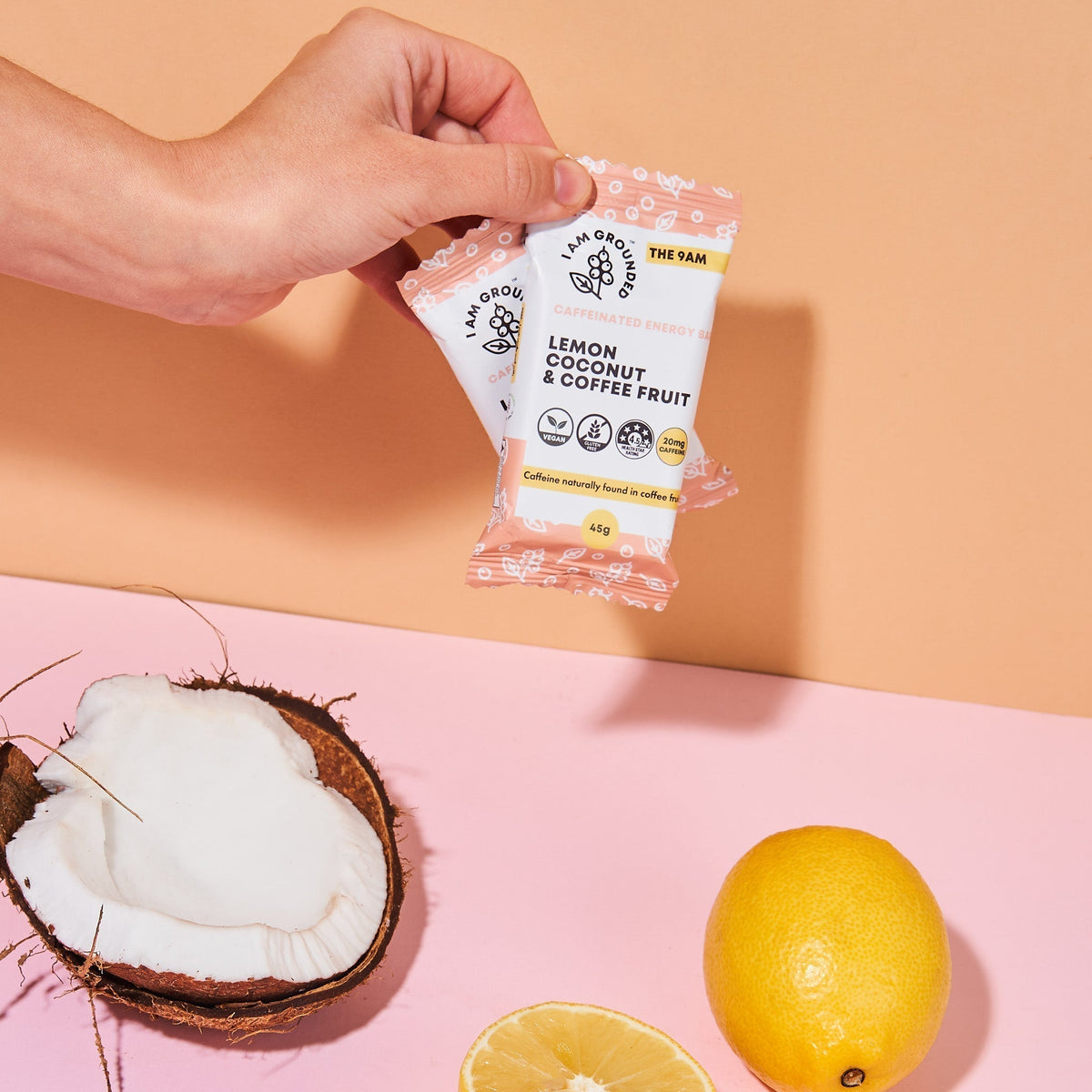 I Am Grounded THE 9AM - Lemon, Coconut & Coffee Fruit Box (V) (GF) - 1/4 Pallet (192 Boxes x 10 Packs)