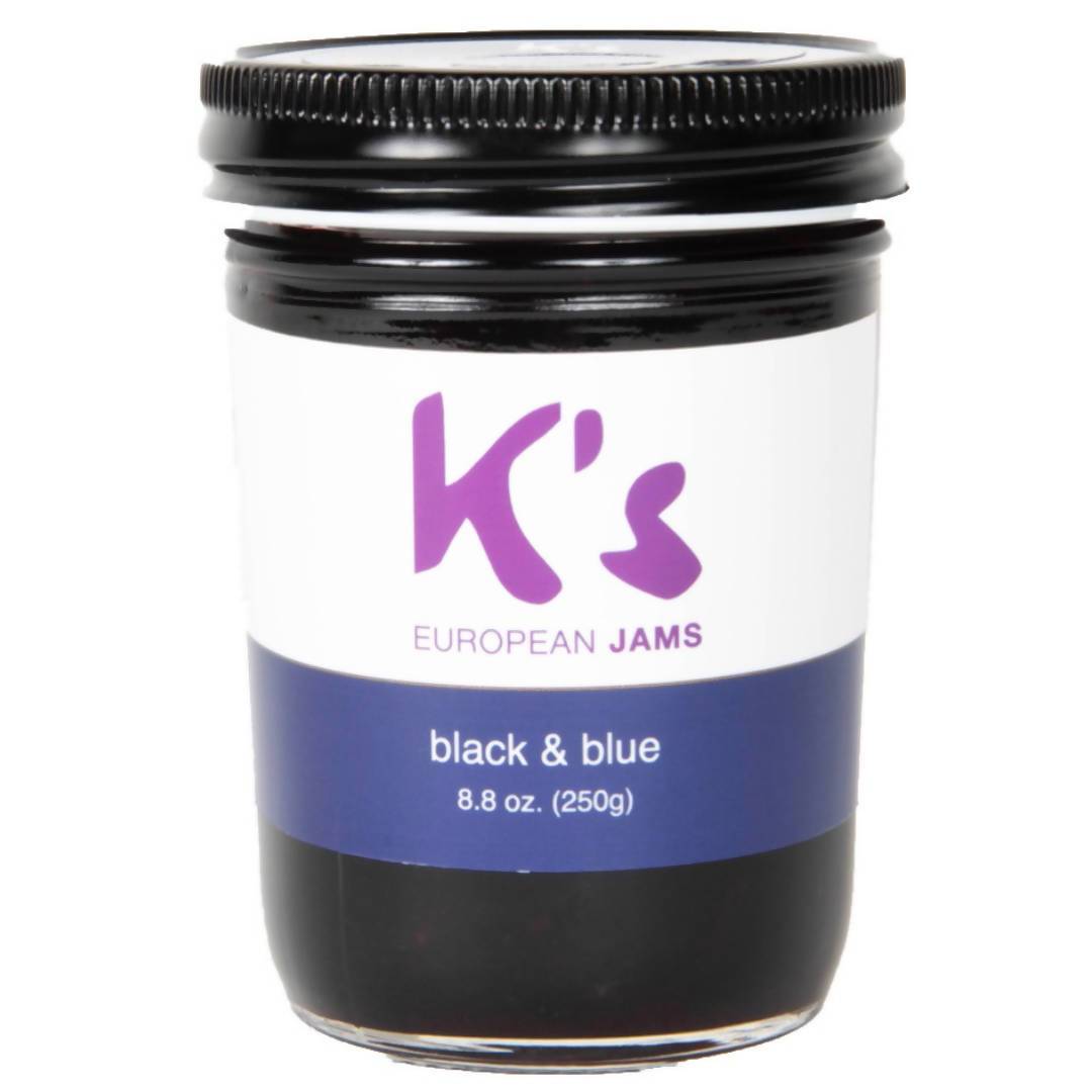 K’s European Black and Blue Jam Jar - 12 jars x 8.8oz case