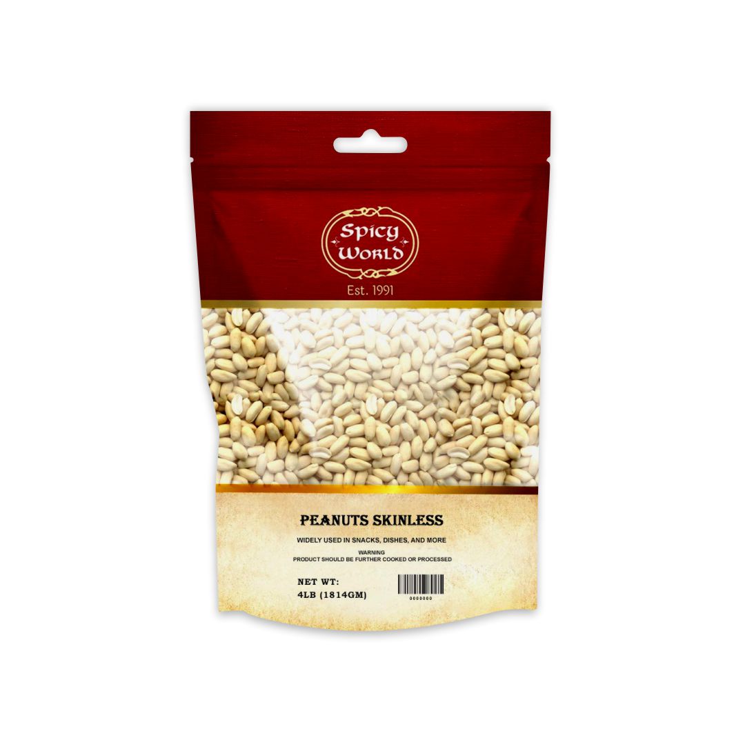 Spicy World Raw Skinless Peanut - Fresh, Natural, 4lbs for Healthy Snacking