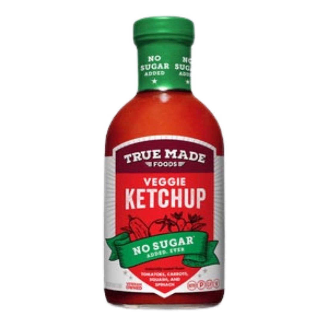 True Made Veggie Ketchup Glass Bottles, No Sugar Added Vegetable Ketchup Glass Bottles - 6 bottles x 18oz case